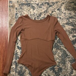 Ribbed Long Sleeve Bodysuit - Brown